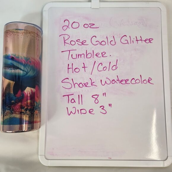 20oz hot/cold Tumbler, custom shark theme, Rose Gold Glitter, Eco, Reusable - Picture 5 of 5